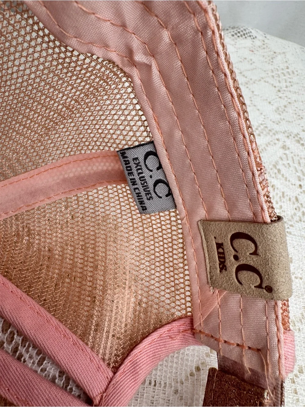 C.C Kids Rose Gold Glitter Ponytail Trucker Hat Adjustable Baseball Cap